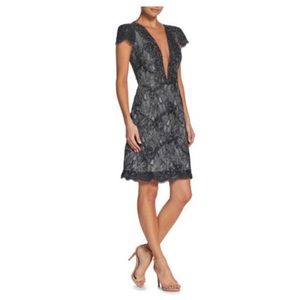 Black Eyelash Lace Plunging-Neck Dress Sz XL, NWT